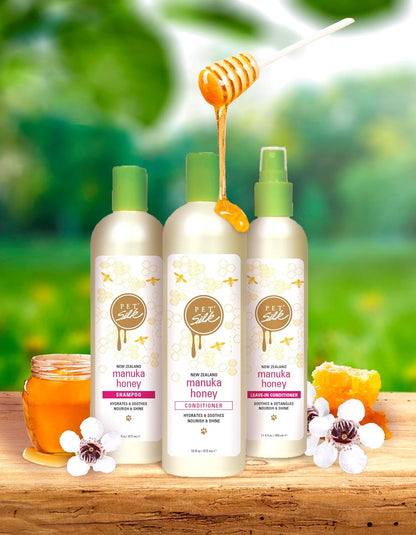 Pet Silk Manuka Honey 11.6oz Leave-in Conditioner, Soothes, Detangles, Nourishes and Improves Overall Shine, Create a Stronger, Healthier Coat, Infused with Manuka Honey, Green Tea and Keratin!