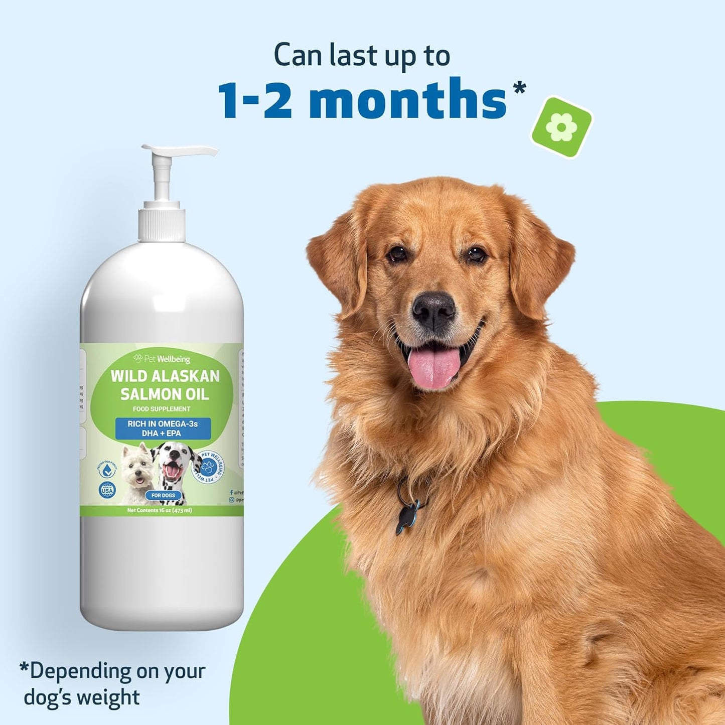 Pet Wellbeing Wild Alaskan Salmon Oil for Dogs - Omega 3 Fish Oil with EPA & DHA, Skin, Coat, Joint & Heart Health - NASC Certified & Vet Formulated - 16 oz Pump Bottle