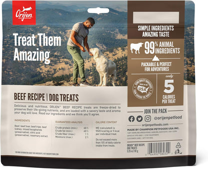 ORIJEN Grain Free High Protein Freeze Dried Dog Treats Ranch-Raised Beef Recipe 3.25oz Bag