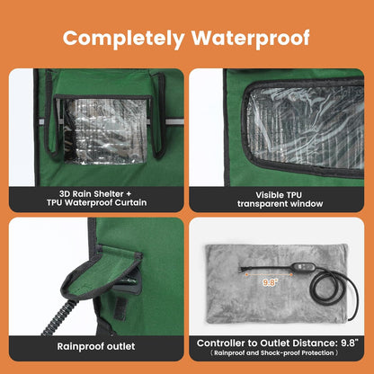 X-Large Collapsible Heated Cat House - Metal Frame, 100% Insulated Waterproof Outdoor Stray Cat Shelter with Heating Pad & Escape Door,Temperature Control & Timer, Warm Shelter for Cats, Black