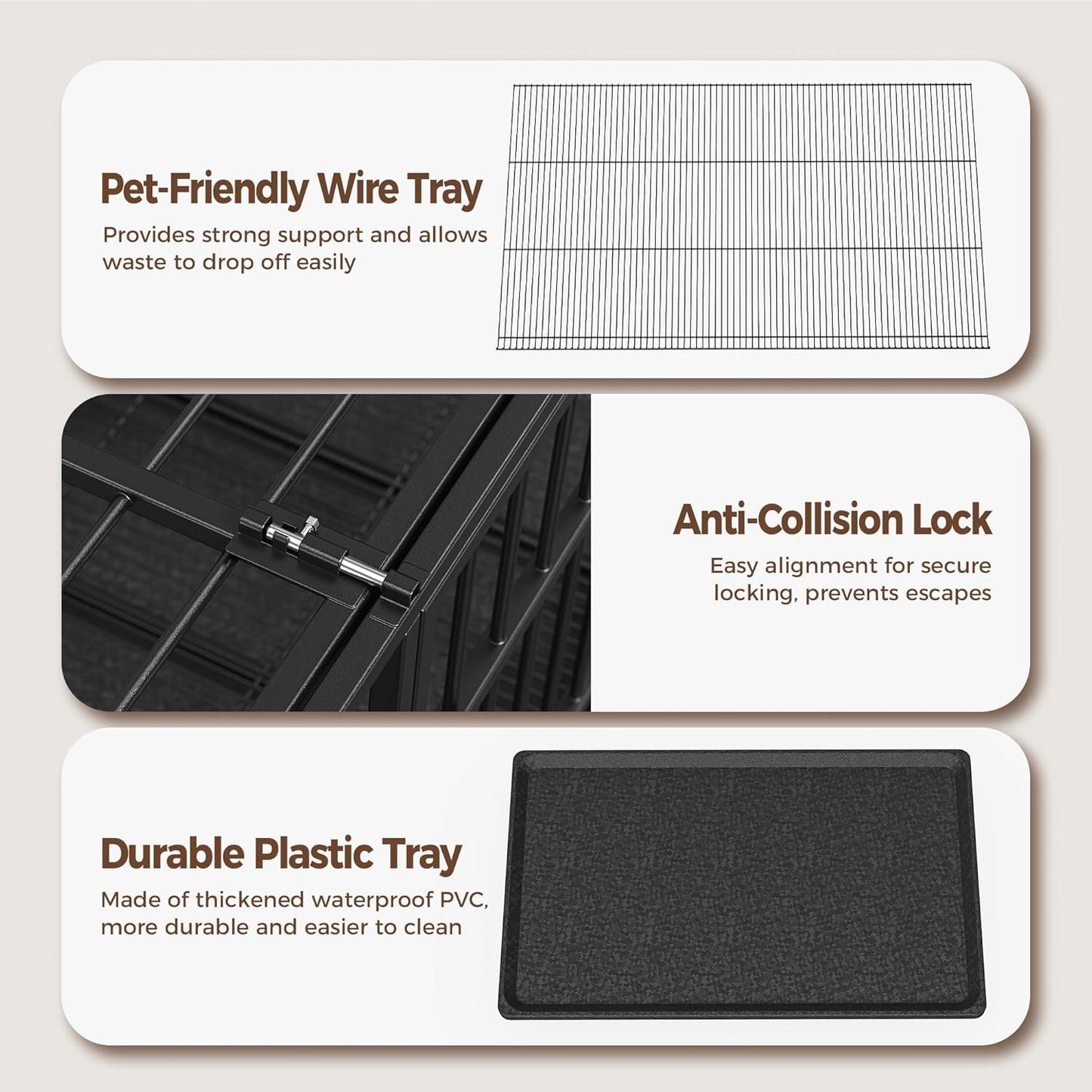 48" Dog Crates for Large Dogs, Upgraded 4 Lockable Wheels, Removable Door, Dog Kennel Indoor, Max Load 300Lbs, Easy to Clean, Removable Tray, XL Dog Cage for Large and Medium Dogs