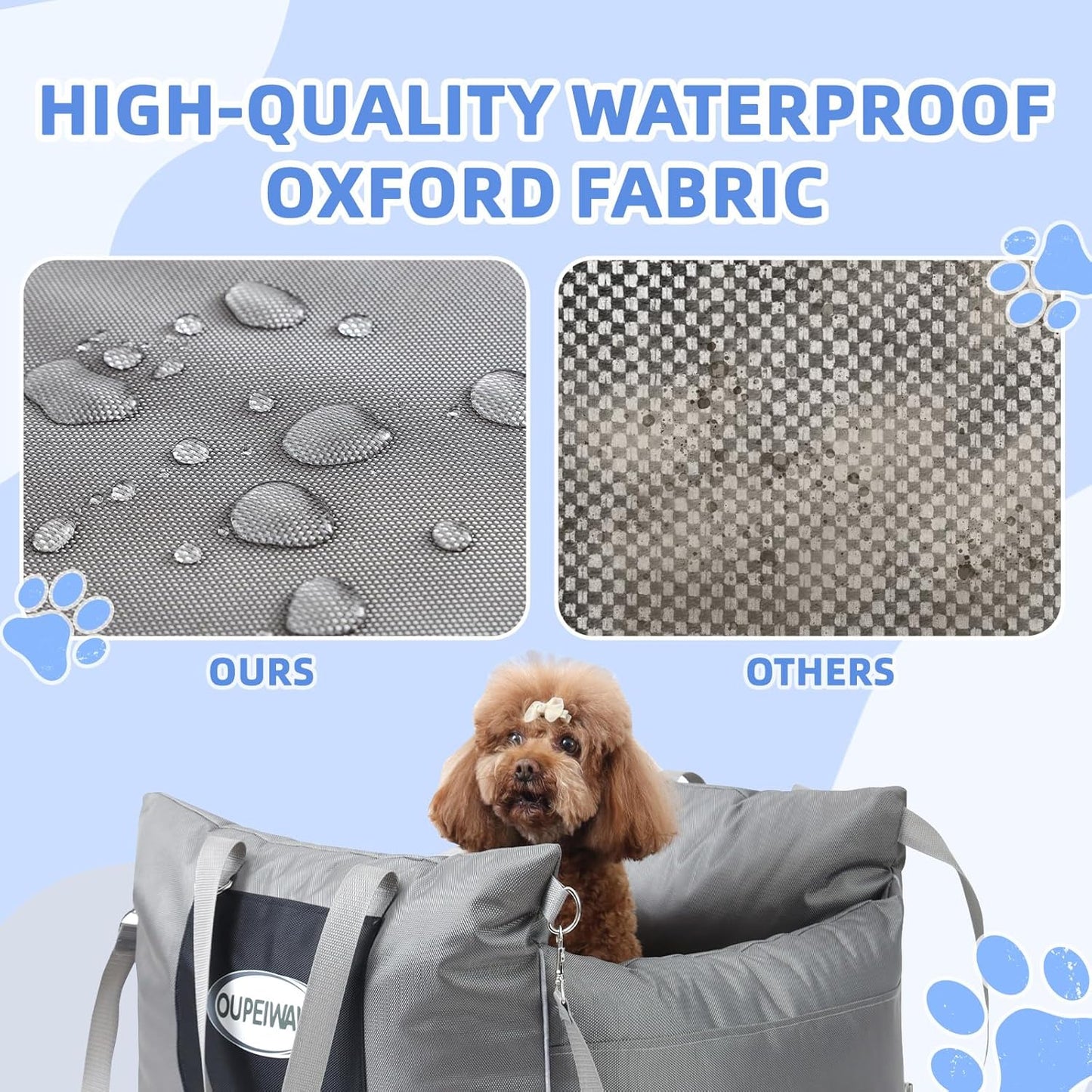 Dog Car Seats for Small & Medium Dogs, Waterproof Dog Booster Seat with Storage Pockets Soft Travel Bed with Clip-On Safety Dogs Leash and Secure Straps Puppy Travel Carrier Bed，Gray