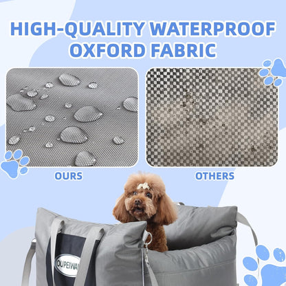 Dog Car Seats for Small & Medium Dogs, Waterproof Dog Booster Seat with Storage Pockets Soft Travel Bed with Clip-On Safety Dogs Leash and Secure Straps Puppy Travel Carrier Bed，Gray