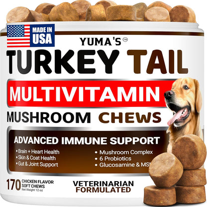 Turkey Tail Mushroom for Dogs - 170 Count - Mushroom Chews for Dogs Lipoma Lumps and Bumps - Immune, Digestive, Skin, Energy & Joint Health - Buddy Overall Health Guard - Dog Multivitamin Supplement