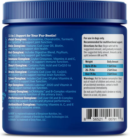 Zesty Paws Senior Dog Multivitamin Treats - Glucosamine for Dogs + Digestive Enzymes & Probiotics - Grain Free Dog Vitamins and Supplements for Skin & Coat + Immune Health Chicken - Advanced - 90ct