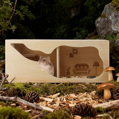 2Pcs Hamster House and Tunnel, Wooden Exploring Tunnel with Ladder, Small Animal Playground Exploring Toys for Syrian Dwarf Hamsters Gerbils Guinea Pig