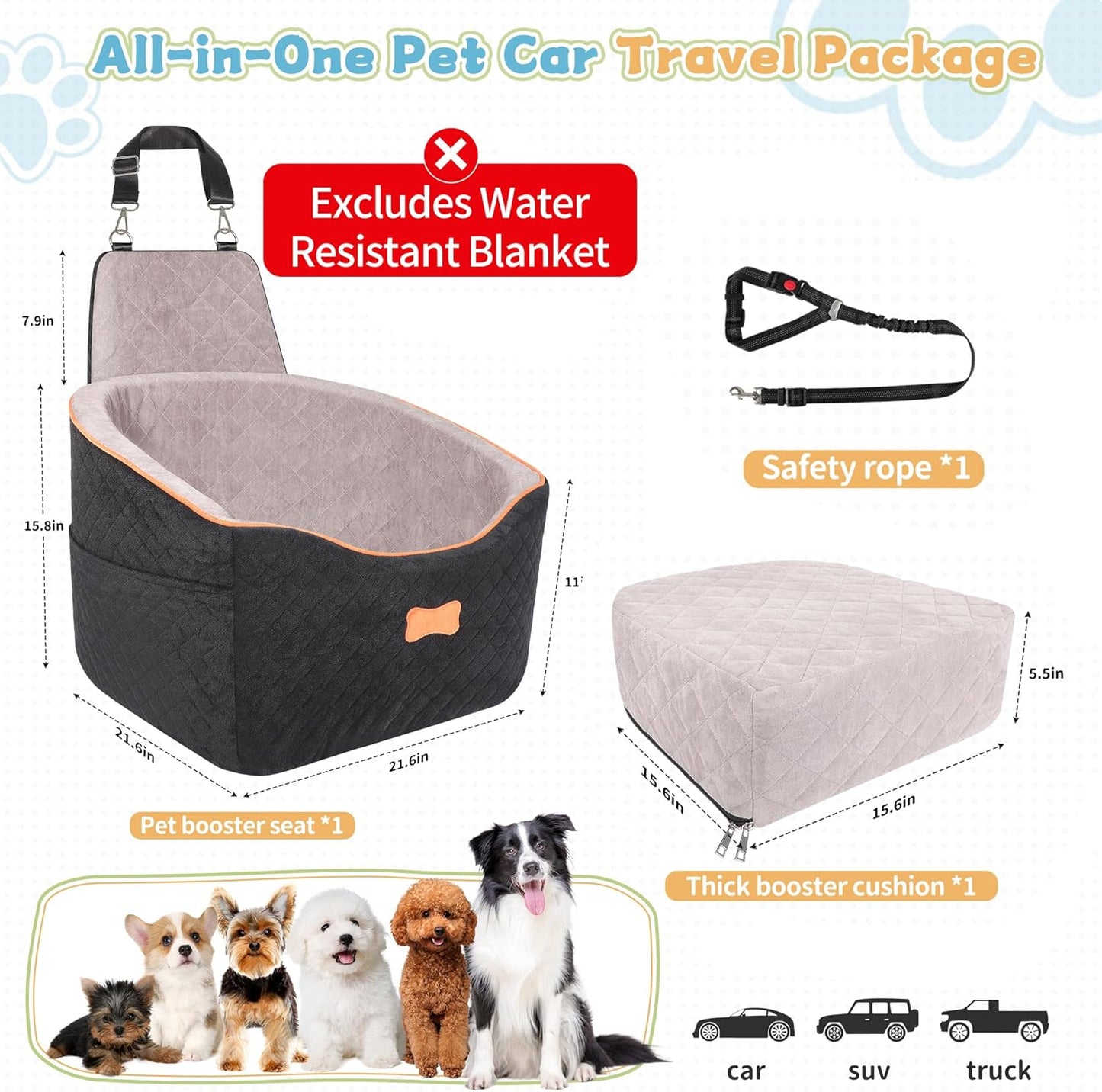 COCASES Dog Car Seats for Small Medium Dogs, Dog Booster Car Seat, Detachable and Washable Carseat Pet Bed with Seatbelt for Puppy Pets Under 35lbs Road Trip