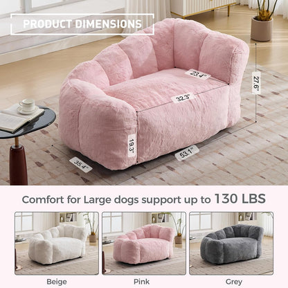 51 Inch Dog Sofa Couch for Large Medium Dogs up to 130 Lbs, Memory Foam Pets Sofa with Faux Fur Fabric Pink