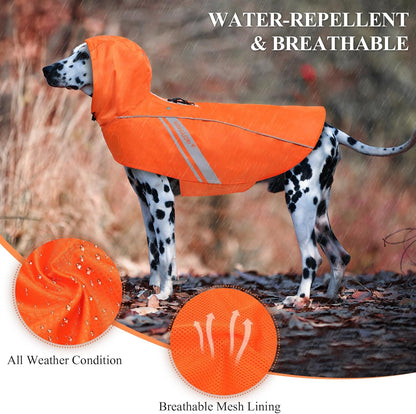 VIVAGLORY Wetoff Dog Raincoat, Rain Coat for Dog All Seasons Adventure, Rain Jacket with Harness Hole & Hood, Reflective Lightweight Waterproof for Doggy & Puppy, M, Orange