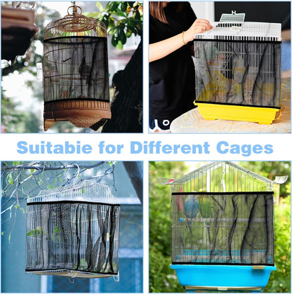 Large Bird Cage Seed Catcher 31 x 118 inches Adjustable Soft Airy Skirt Guard Birdcage Nylon Mesh Net, Birdcage Cover Skirt Seed Guard for Parrot Parakeet Macaw Round Square Cages