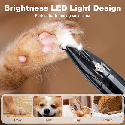 Dog Paw Trimmer with LED Display, 35dB Low Noise Electric Dog Clippers for Grooming, Cordless 20mm-Blade for Trimming Dog's Hair Around Paws, Eyes, Ears, Face, Rump with LED Light (Black)