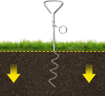 Fasmov 4 Pack 16" Dog Stake, Metal Spiral Anchor Tie-Out with Ring, Spiral Tie Out Stake for Dogs