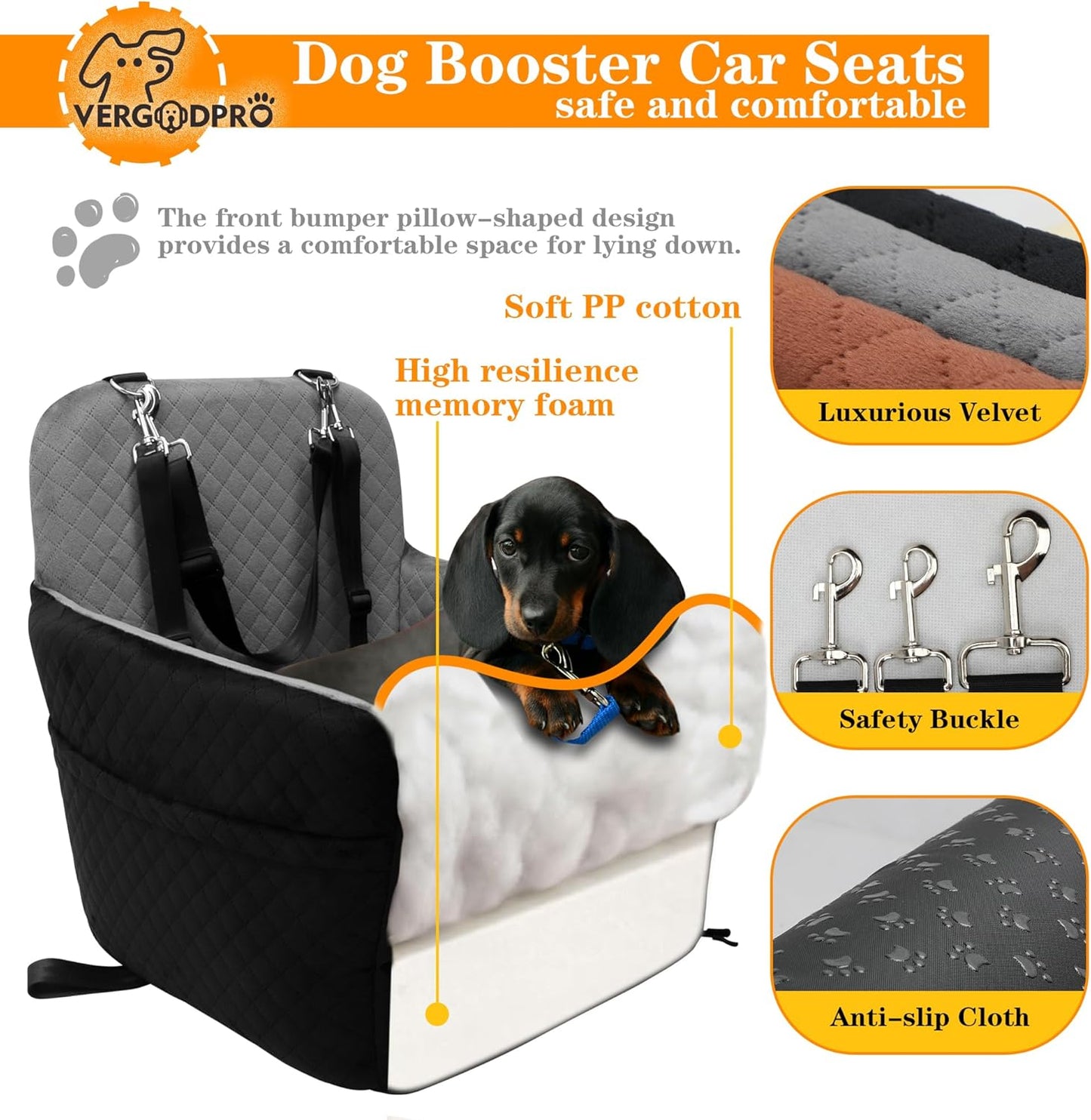 Dog Booster Car Seat for Medium/Small Sized Dogs,Memory Foam and Ultra Soft Fabric Car Pet Bed,Portable Travel Safety and Comfortable Dog Carseat with Washable Removable Cover,Thick Cushion（M-Blagre）