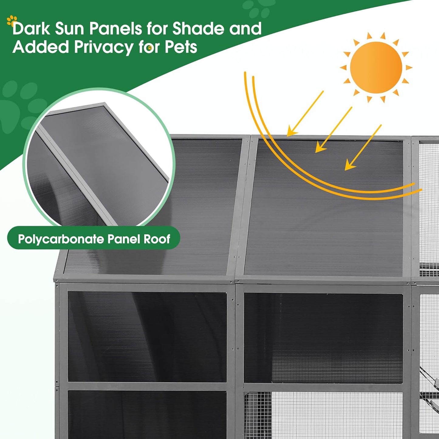 KEIKI Luxury Wooden Cat Cage Outdoor Cat Catio Enclosure 56ft²Extra Large Kitten Run House for Multiple Pets, Walk in Kitten Kennel with Bouncy Bridge, Platforms, Resting Houses, UV Resistant, Gray