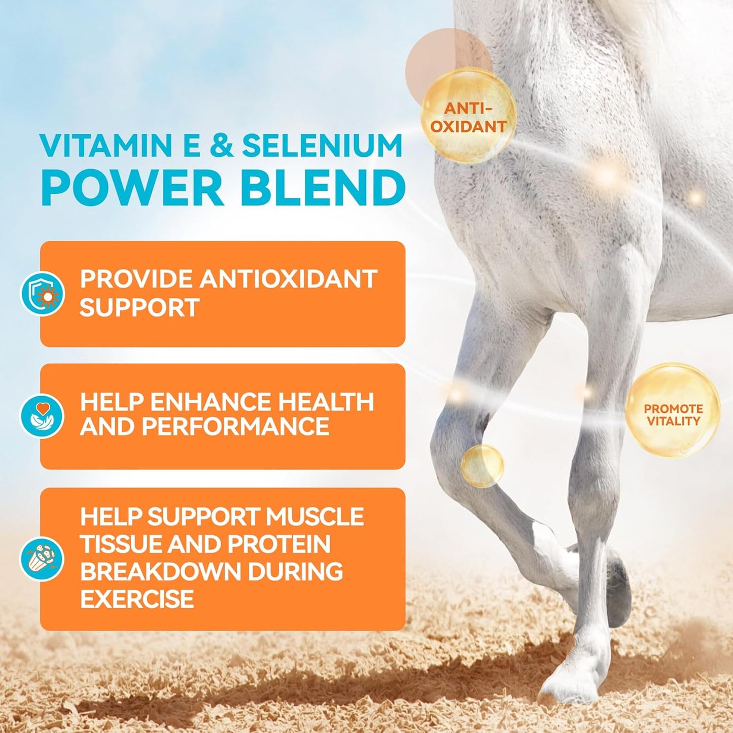 Natural Vitamin E & Selenium for Horses Muscle Build Support for Active Horses Equine Vitamin E Powder Supplement 30-Day Supply