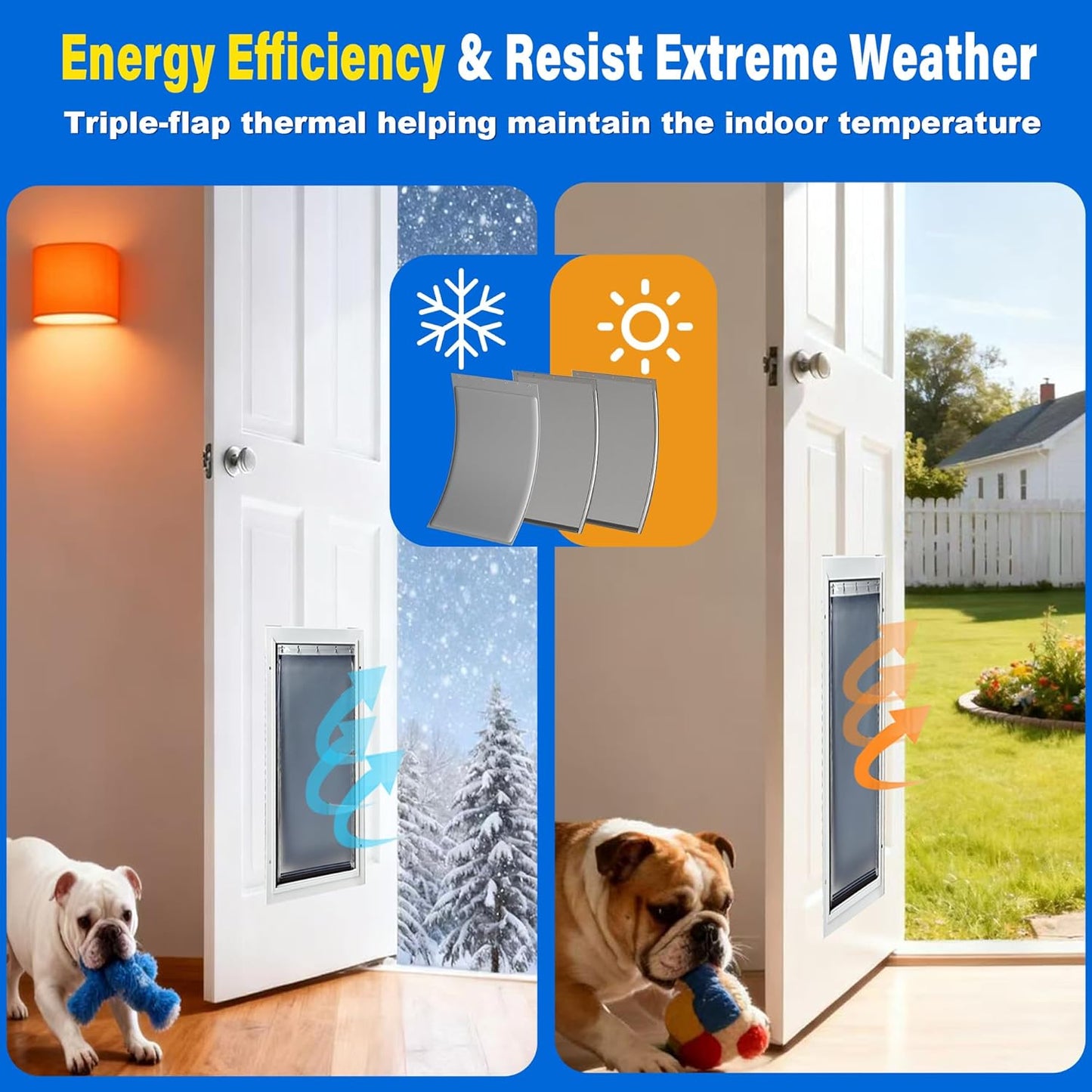 3-Flap Dog Door Replacement Insulated Flap with Clamp, Back Plate, Screws - Compatible with Large PetSafe Extreme Weather Aluminum Pet Door, PAC11-11039 10 1/8" X 16 7/8"(Smoky Translucent)