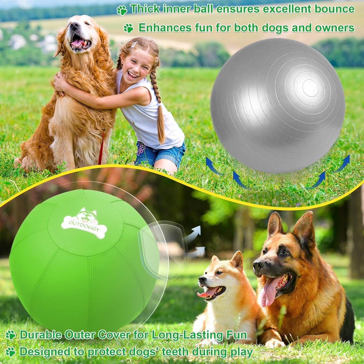 Herding Ball for Dogs 18 Inch - Dual-Layer Heavy Duty Herding Ball for Australian Shepherds, Border Collies & Corgis | Outdoor Herding Toy for Small/Medium Dogs - Backyard Training and Play - Green