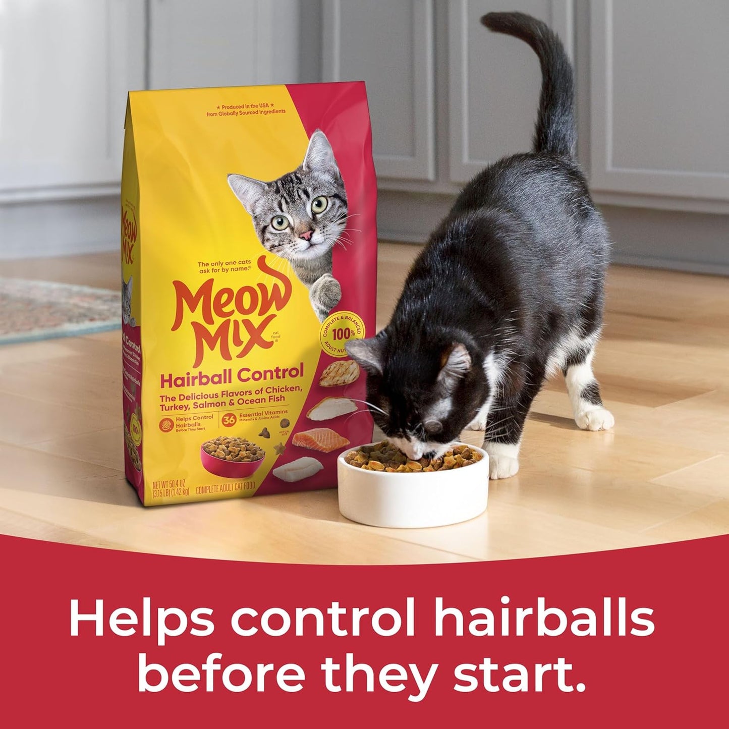 Meow Mix Hairball Control Dry Cat Food, 3.15 Pound Bag (Pack of 4)