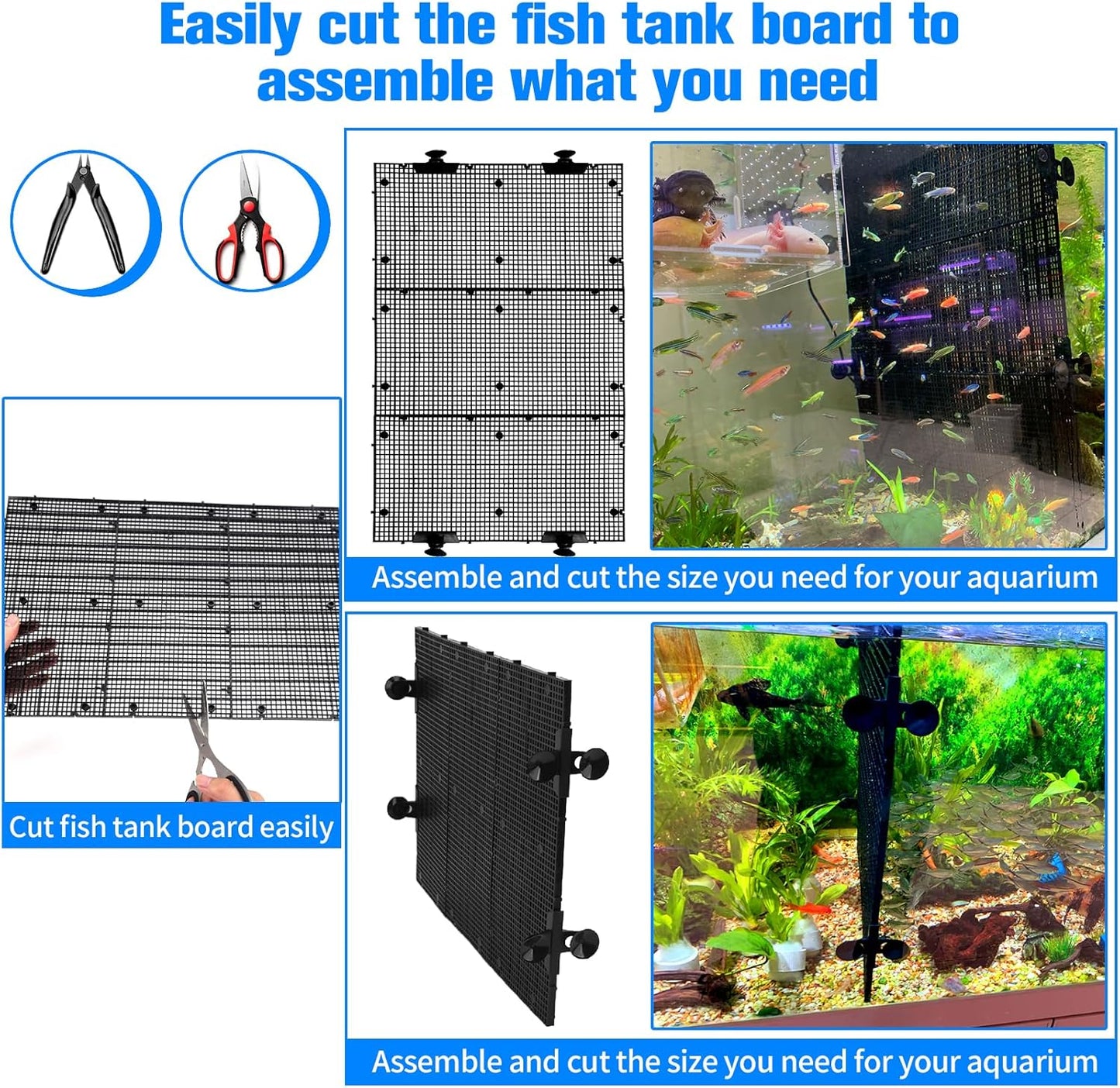 8pcs Fish Tank Divider with 10 pcs Suction Cups DIY Adjustable Aquarium Divider Filter Bottom Fish Tank Isolation Board Egg Crate