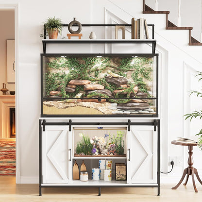 120 Gallon Aquarium & Reptile Tank Stand – Fits 48" x 24" Tanks, White MDF, Sliding Doors, Power Outlet, Large Storage, Supports 1200 LBS – Ideal for Fish Tanks, Terrariums – White
