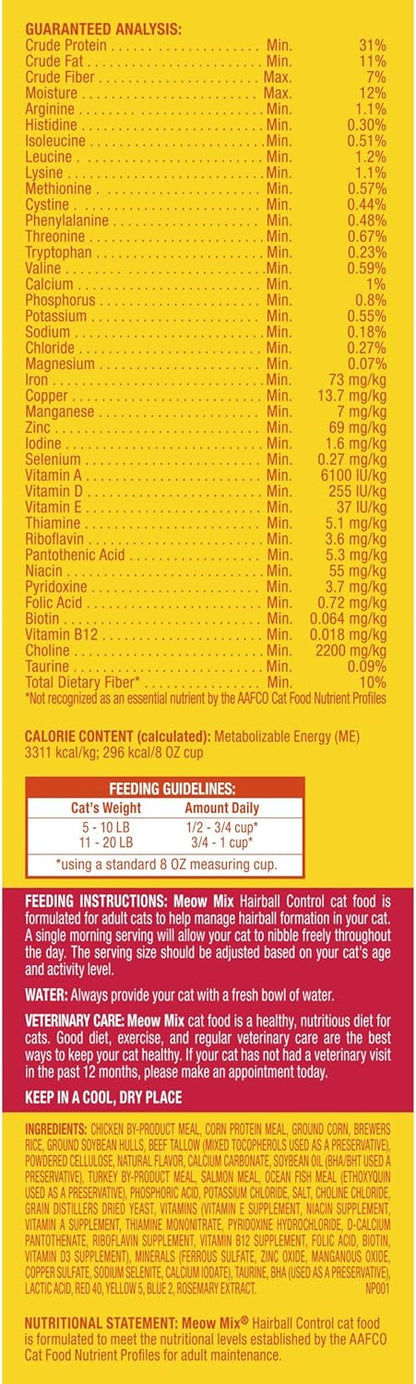 Meow Mix Hairball Control Dry Cat Food, 3.15 Pound Bag (Pack of 4)