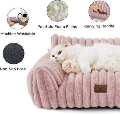 Bedsure Cute Cat Couch for Pets - Fluffy Cat Sofa with Premium Soft Corduroy Fleece, Fuzzy Pet Couch Bed with Removable Washable Cover, Supportive Chair for Indoor Cats, 24inch, Blush Pink