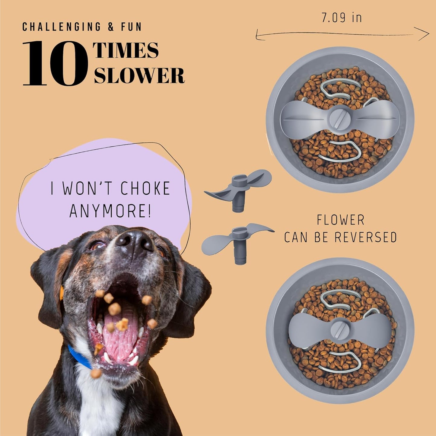 AVERYDAY Slow Feeder Dog Bowls for Medium Breed, 1.5 Cups Deep Food Puzzle Bowl with Spinning Slow Feeder Insert, Non-Slip Bottom, Fits for Raised Stand, Hard Maze Design for Small and Medium Dogs