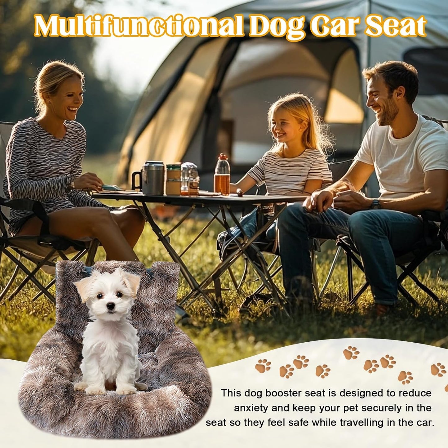 Car Seat Dog with Safety Straps,Fluffy Safety Pet Seat,Removable and Easy to Clean Protects from Dirt (Dark Coffee, 23 * 23in)