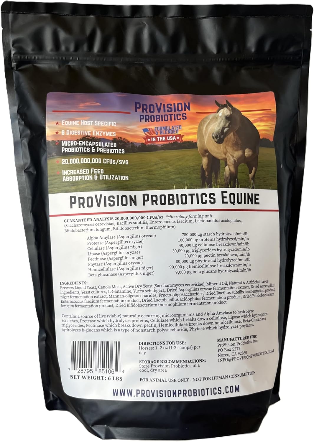 Digestive Aid for Horses - 6 lb Bag (90 Servings @ 83¢/Serv) - Probiotics, Prebiotics, and Digestive Enzymes for Gut Health, Nutrient Absorbtion & Performance