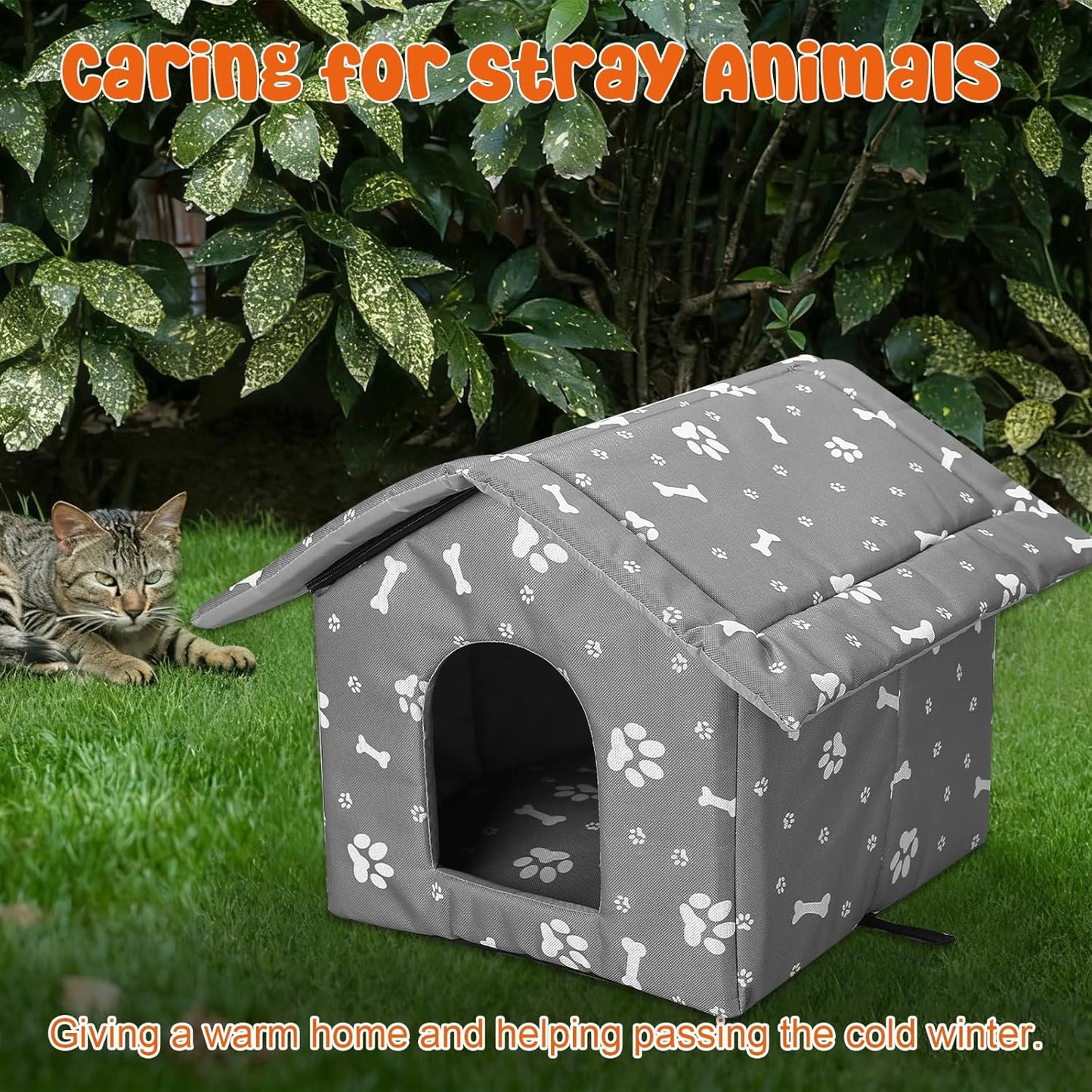 4Pcs Cat Houses for Outdoor Stray Cats Shelter Weatherproof Outdoor Cat House Indoor Foldable Warm Pet Cave with Paw Print for Feral Cat Dog Winter Wild Animal(Grey, Small)