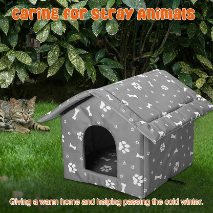 4Pcs Cat Houses for Outdoor Stray Cats Shelter Weatherproof Outdoor Cat House Indoor Foldable Warm Pet Cave with Paw Print for Feral Cat Dog Winter Wild Animal(Grey, Small)