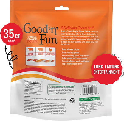 Good'n'Fun Triple Flavored Rawhide Twists For Dogs, 35 Count