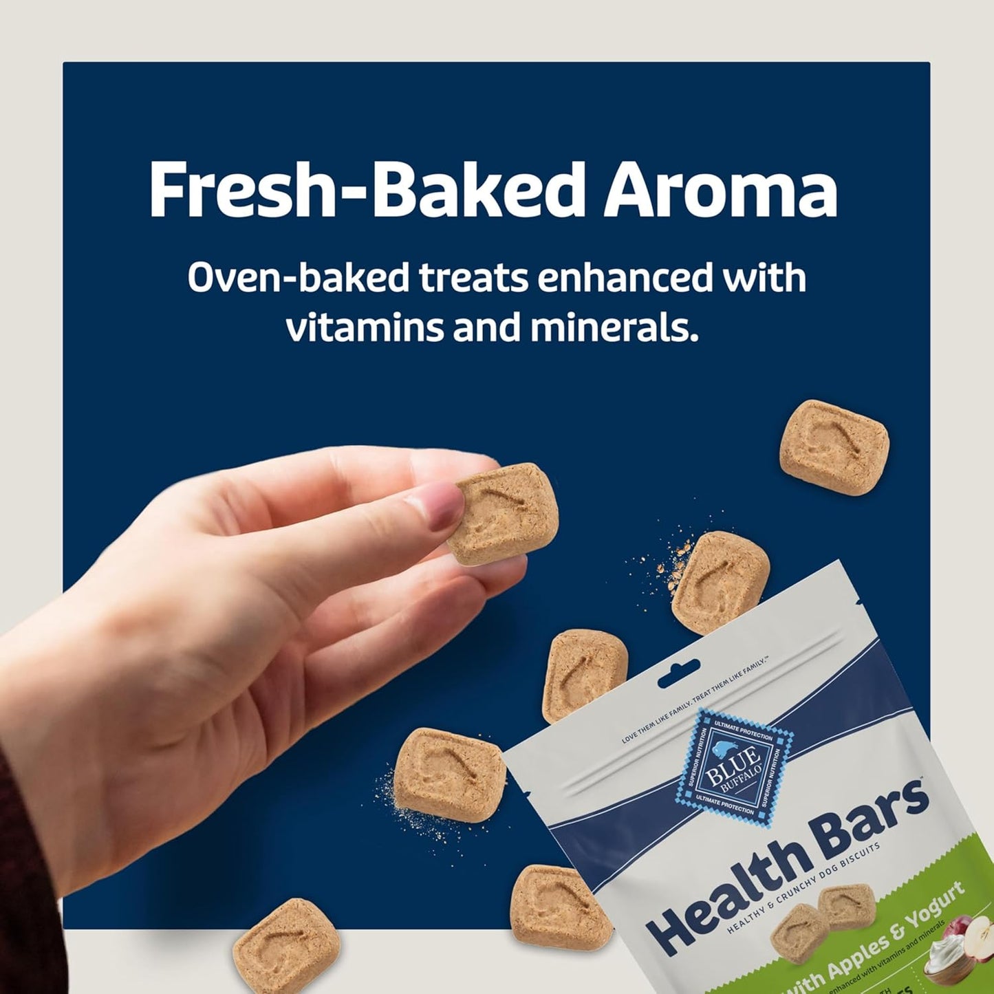 Blue Buffalo Health Bars Mini Crunchy Dog Biscuits, Oven-Baked with Natural Ingredients, Apples & Yogurt, 16-oz Bag