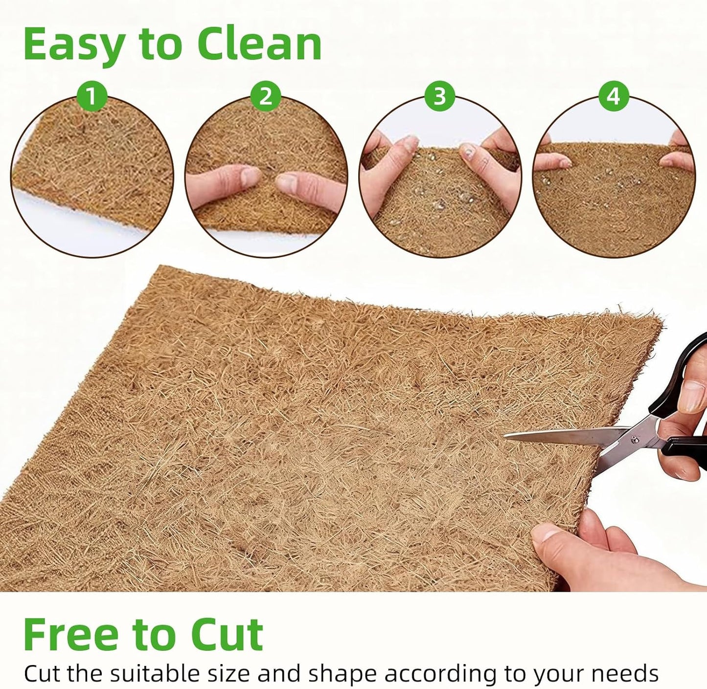 6-Pack Natural Coconut Fiber Reptile Carpet, 12x12 Inch Eco-Friendly Terrarium Liner & Bedding for Lizard, Snake, Turtle, Tortoise, Bunny Habitat