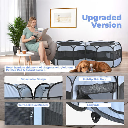 2-in-1 Cat Playpens, Detachable into 2 Separate Playpens with Additional 2 Doors, Portable Dog Playpen Cat Tent Enclosure for Kitten and Puppy Indoor Outdoor Use(M)