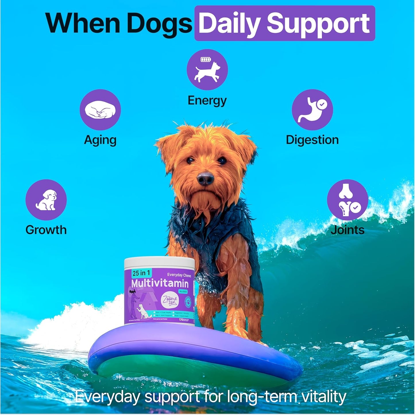 Dog Multivitamin Chewable with Glucosamine, Chondroitin & Probiotics – Dog Vitamins And Supplements – Skin, Hip & Joint, Immune - Puppy, Senior Dogs Supplements, 1 pack 170 Count, Made in USA