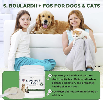 S.boulardii + FOS Pet Probiotic Powder for Dogs & Cats, 6.7 Billion CFU, Gut & Immune Support, Loose Stool & Digestive Upset Relief, Improves Stool Consistency, Skin Health, Veterinarian Recommended