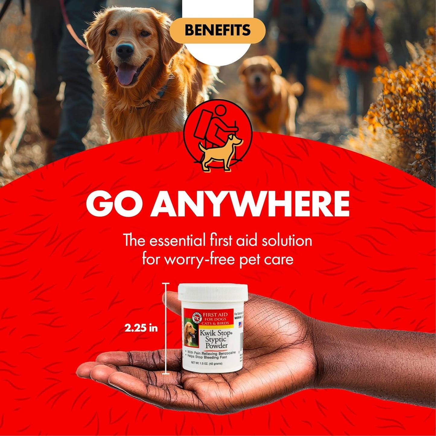 Miracle Care Kwik Stop Styptic Powder for Dogs, Cats and Birds, 1.5 Ounce, Fast-Acting Blood Stop Powder with Pain Relieving Benzocaine