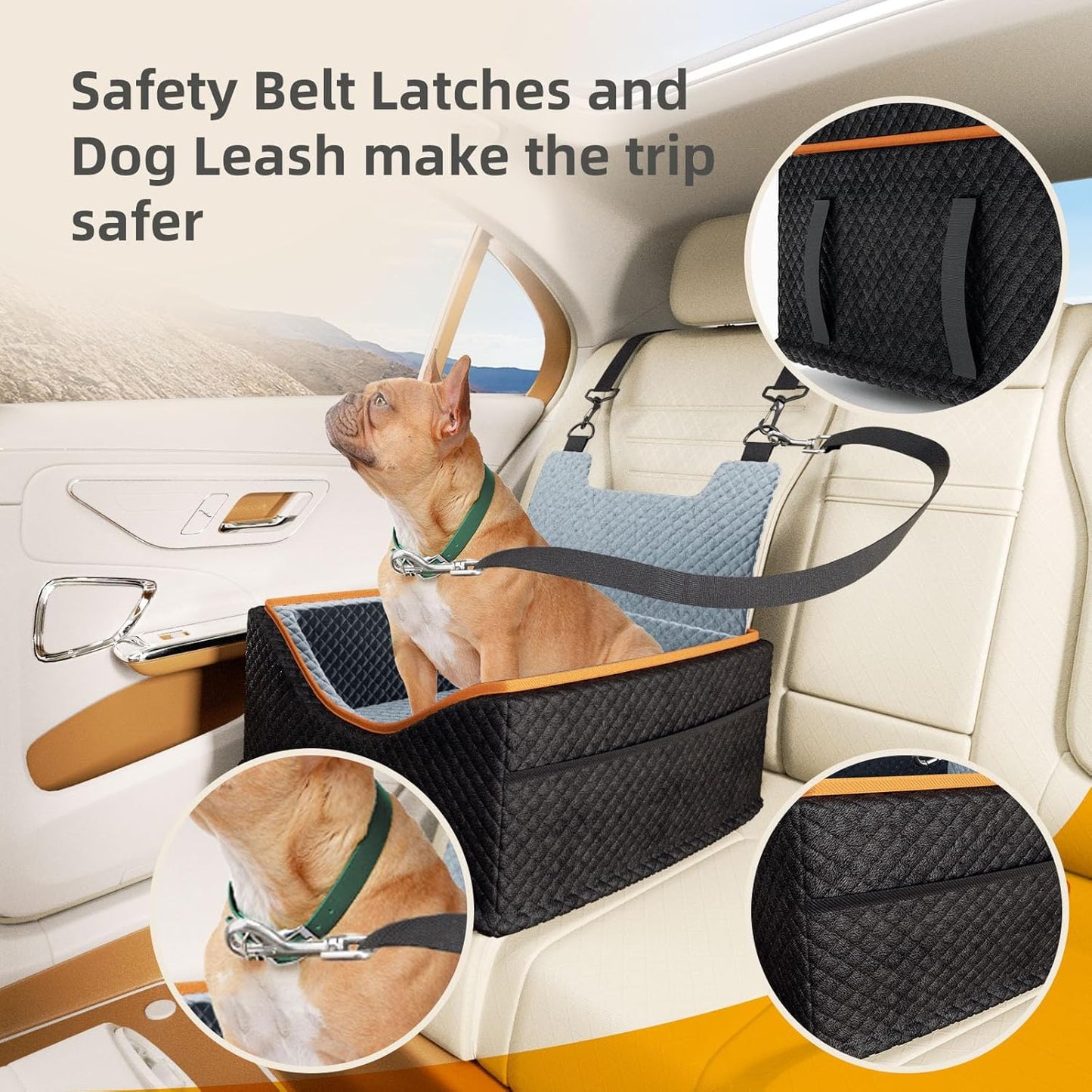 Dog Car Seat - Upgrade Super Soft Memory Foam Booster Car Seats for Small Medium Dogs, Dog Bed Washable with Storage Pockets Clip-On Safety Leash and Foam Filling Pet Travel Accessories up to 35lbs