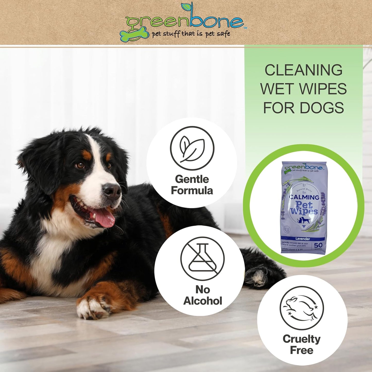 Greenbone On-The-Go Pet Wipes Bundle Pack - 150 Total Wipes (50 Each of Unscented, Lavender, Honey Milk Oatmeal) - Gentle Cleaning for Dogs and Cats