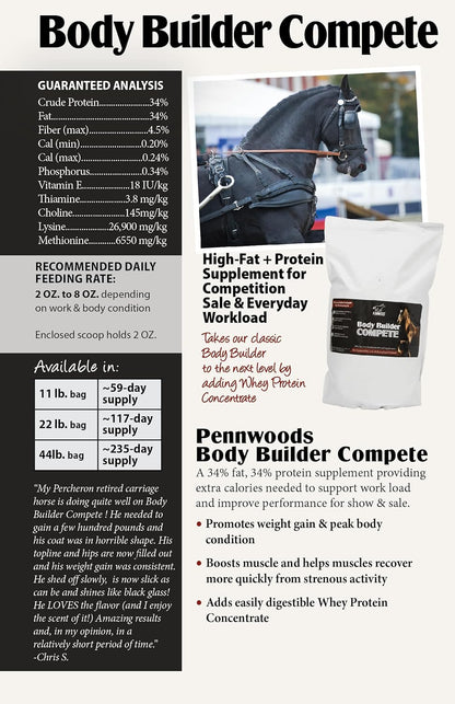 Pennwoods Body Builder Compete: Advanced Horse Weight Gain Supplement, Designed for Competition and Sale, 11lb Bag