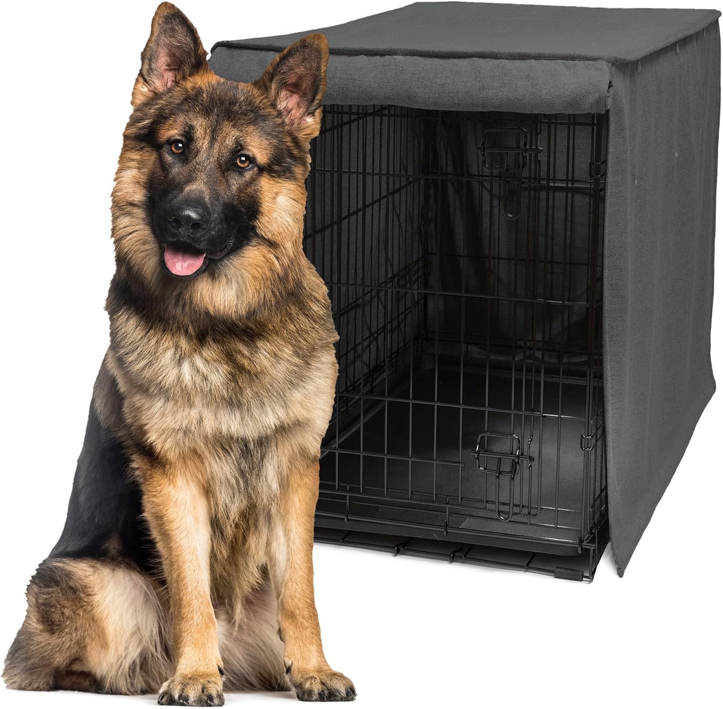 Friends Forever Metal Dog Crate Cover 48 inch w/Light Blocking Protective Curtain, Dog Cage Cover w/Roller Shades, Machine Washable, Trucker Black