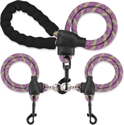 Double Dog Leash for Two Dogs - Detachable 360° Swivel, No Tangle Leash with Reflective Strips for Walking and Training Small Medium and Large Dogs, S/8-45ibs, Purple