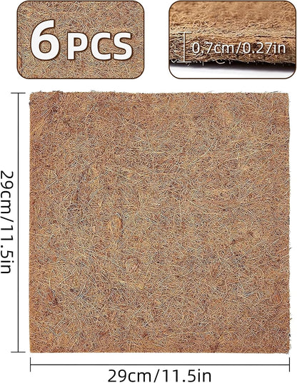 6-Pack Natural Coconut Fiber Reptile Carpet, 12x12 Inch Eco-Friendly Terrarium Liner & Bedding for Lizard, Snake, Turtle, Tortoise, Bunny Habitat