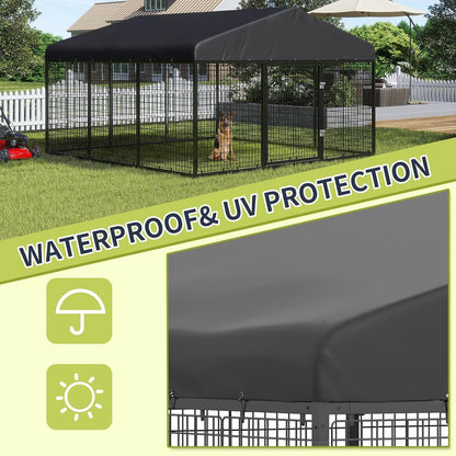 Large Outdoor Dog Enclosure,Heavy Duty Dog Cage with Roof,Galvanized Steel Dog Kennel Fence with Double Safety Locks(6.56'x 6.56')