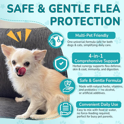 4-IN-1 Flea and Tick Prevention Drops for Dogs and Cats, Natural Cat & Dog Flea and Tick Treatment, Supports Flea Defense, Gut Health, Skin & Coat Nourishment, and Immune Support, Bacon Flavor