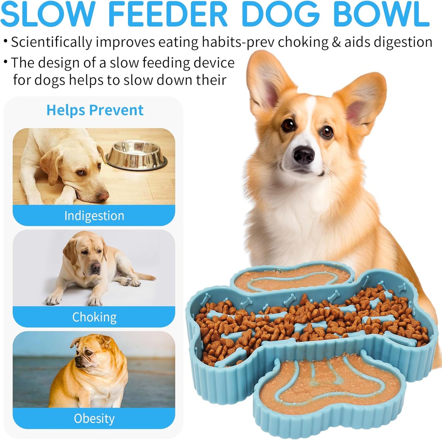 Slow Feeder Dog Bowls - Silicone Slow Eating Dog Food Bowl for Small Medium Large Breed - Puppy Puzzle Bowl Anti-Choking Stop Bloat - Non-Slip Pet Lick Plate, Easy to Clean