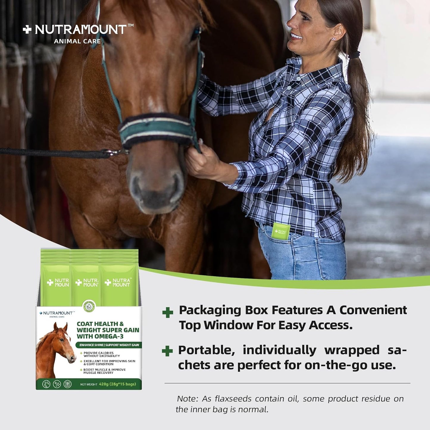 Horse Weight Gain Supplement – Omega-3 Flaxseed Formula, Natural High-Calorie Support for Healthy Weight & Shiny Coat, Easy-to-Digest High-Fat Horse Supplement – 420g