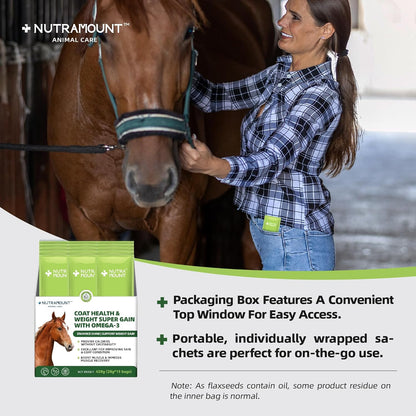 Horse Weight Gain Supplement – Omega-3 Flaxseed Formula, Natural High-Calorie Support for Healthy Weight & Shiny Coat, Easy-to-Digest High-Fat Horse Supplement – 420g