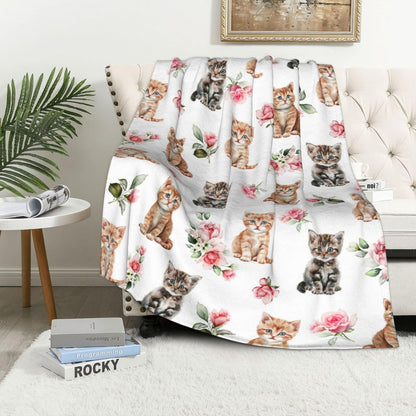 Rose Cats Blanket, Pet Cats Throw Flannel Soft Cozy Lightweight Blankets for Sofa Couch Bed Home, Pets Lover Gifts S 50"X40" Kids